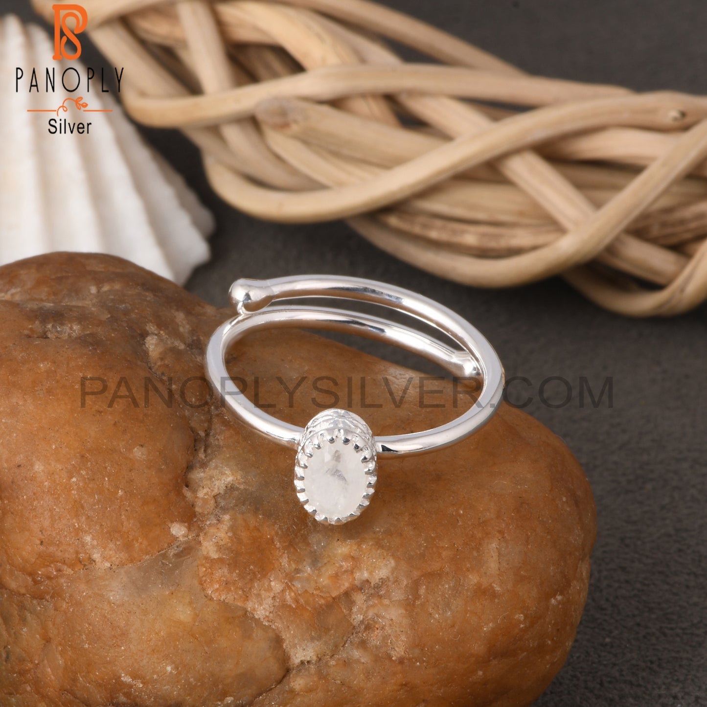 Rainbow Moonstone Oval Shape 925 Sterling Silver Simple Ring