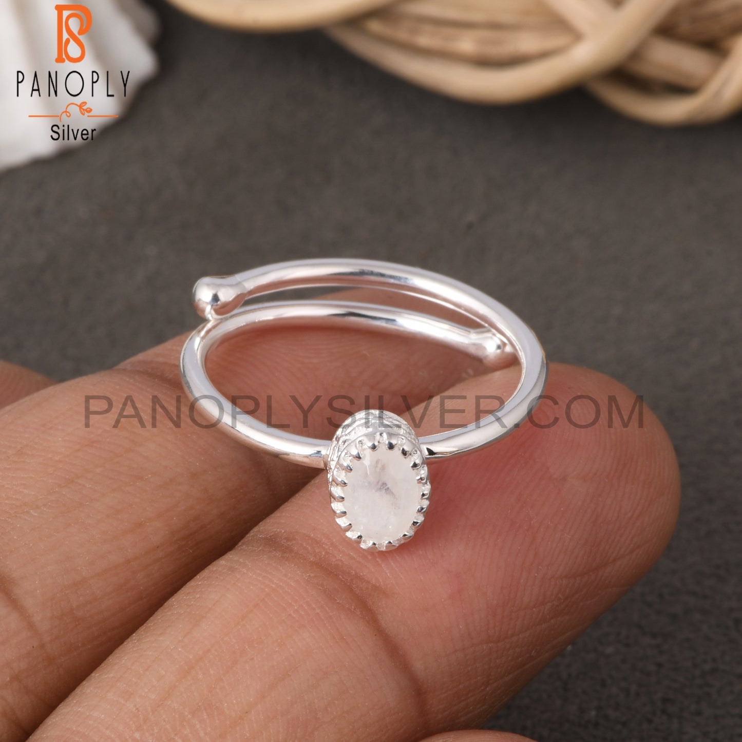 Rainbow Moonstone Oval Shape 925 Sterling Silver Simple Ring