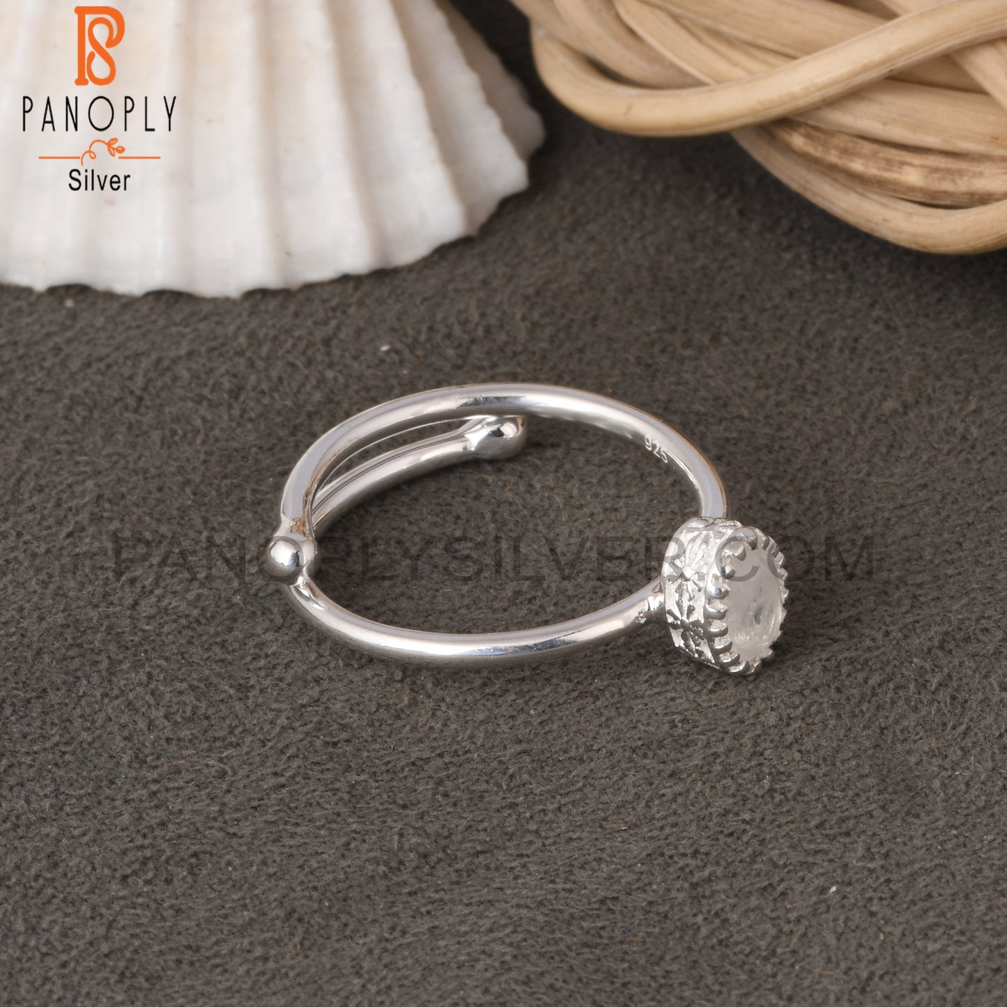 Rainbow Moonstone Oval Shape 925 Sterling Silver Simple Ring