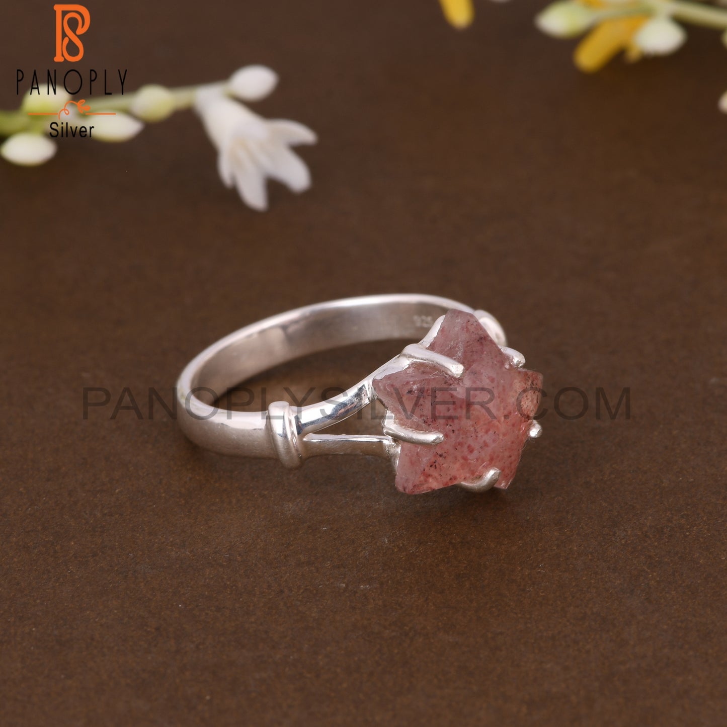 Strawberry Quartz Star Shape 925 Sterling Silver Ring