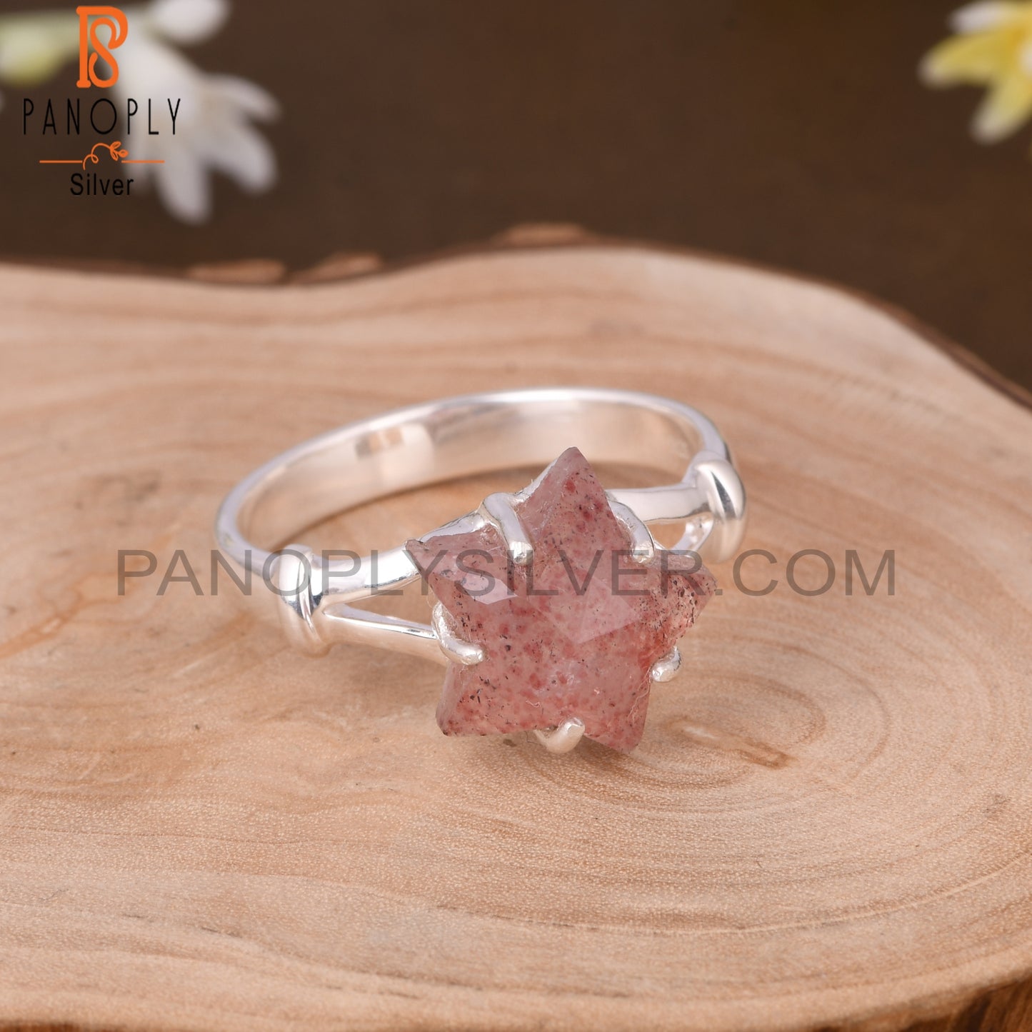 Strawberry Quartz Star Shape 925 Sterling Silver Ring