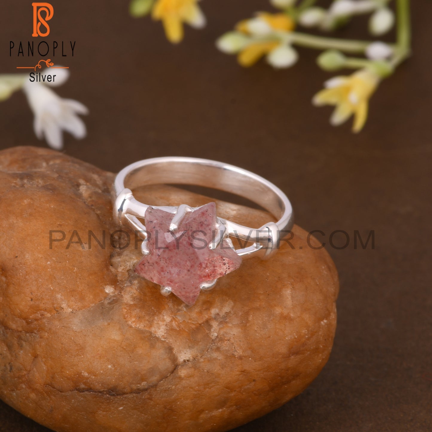 Strawberry Quartz Star Shape 925 Sterling Silver Ring