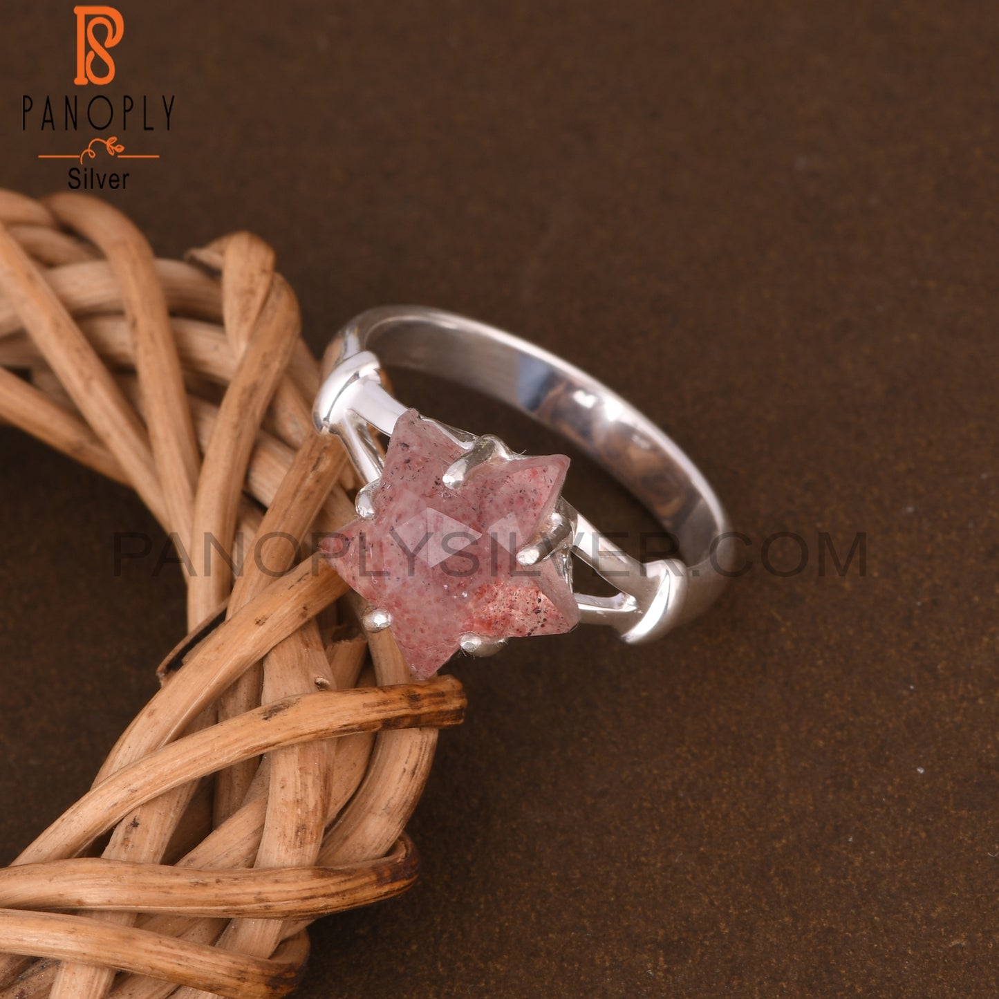Strawberry Quartz Star Shape 925 Sterling Silver Ring