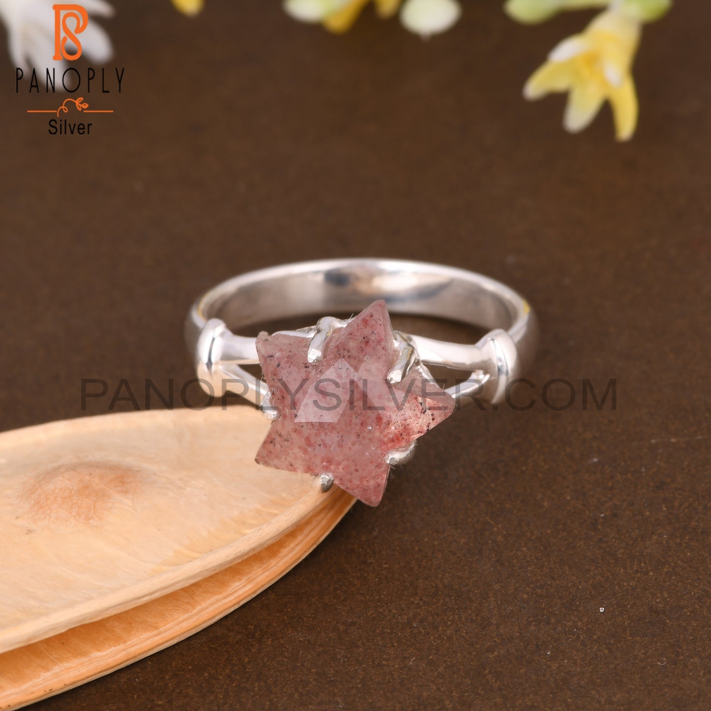 Strawberry Quartz Star Shape 925 Sterling Silver Ring