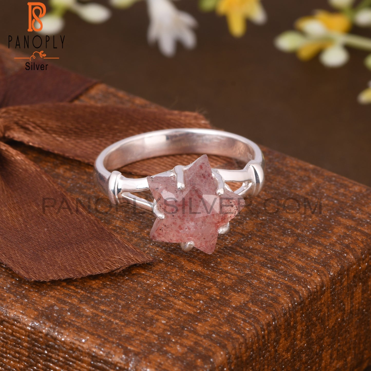 Strawberry Quartz Star Shape 925 Sterling Silver Ring