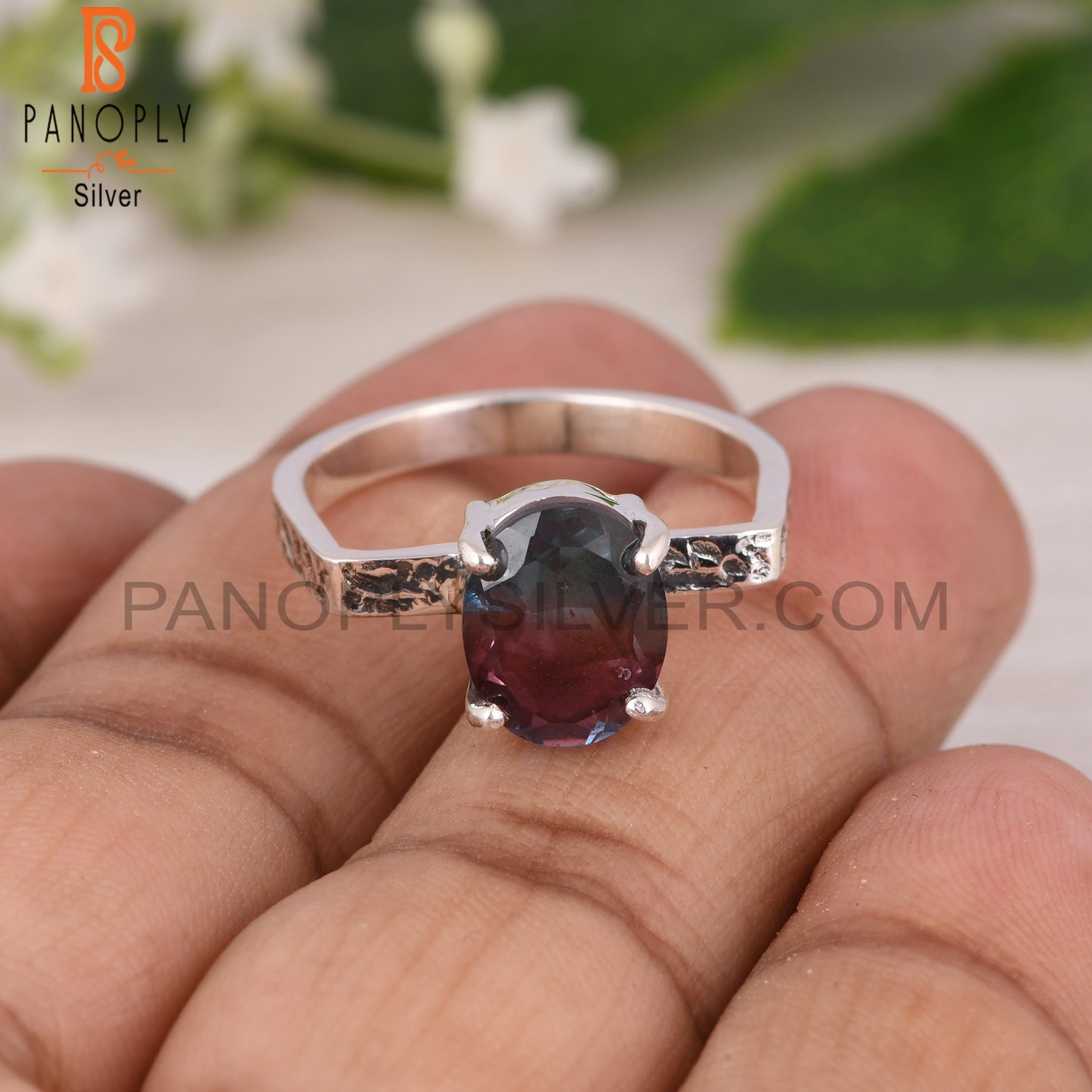 Bio Alexandrite Doublet Quartz 925 Silver Prong Set Ring