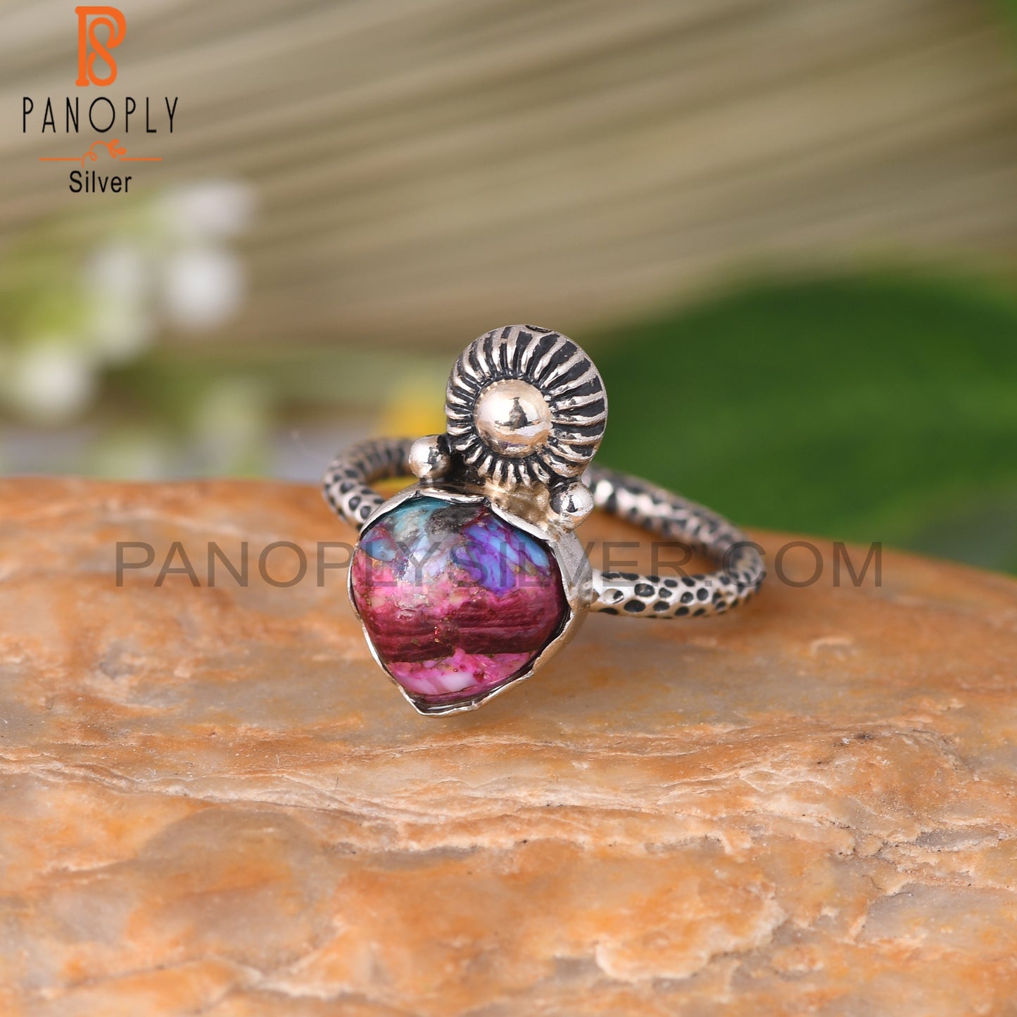 Mojave Copper Purple Oyster Turquoise Heart 925 Silver Ring