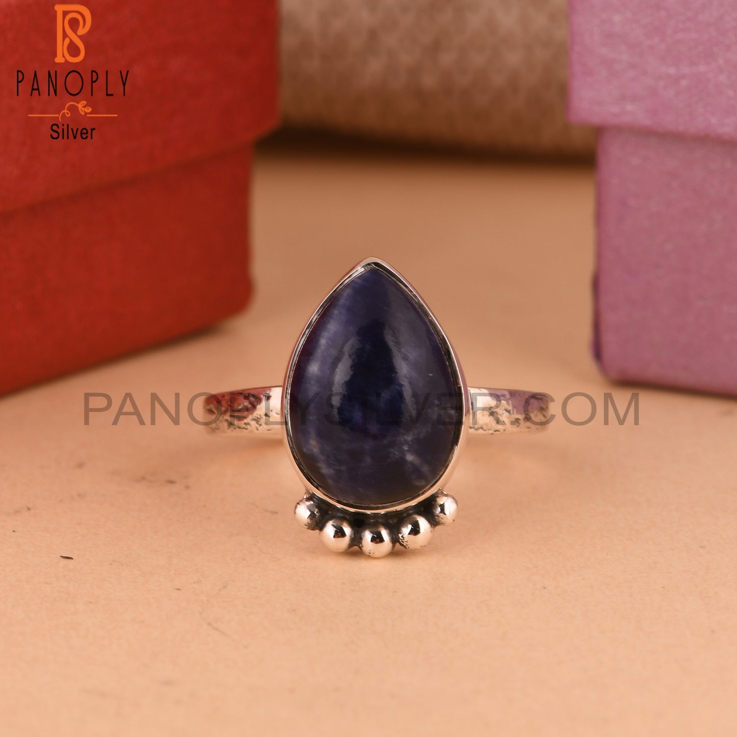 Pear Sodalite 925 Sterling Silver Ring