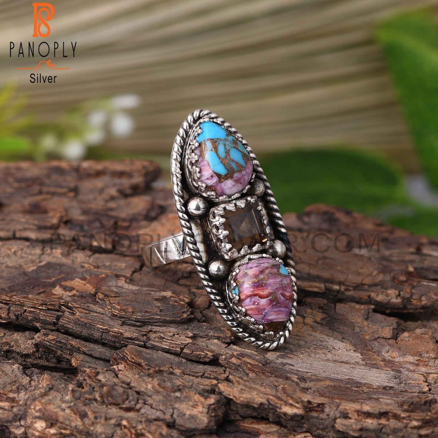Smoky & Mojave Copper Purple Oyster Turquoise 925 Silver Ring
