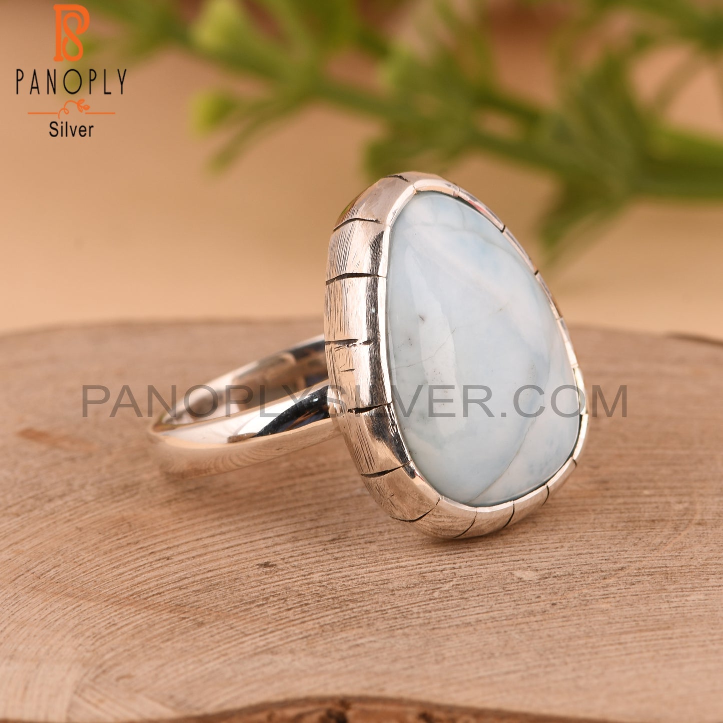 Attractive Larimar 925 Sterling Silver Wedding Band Ring