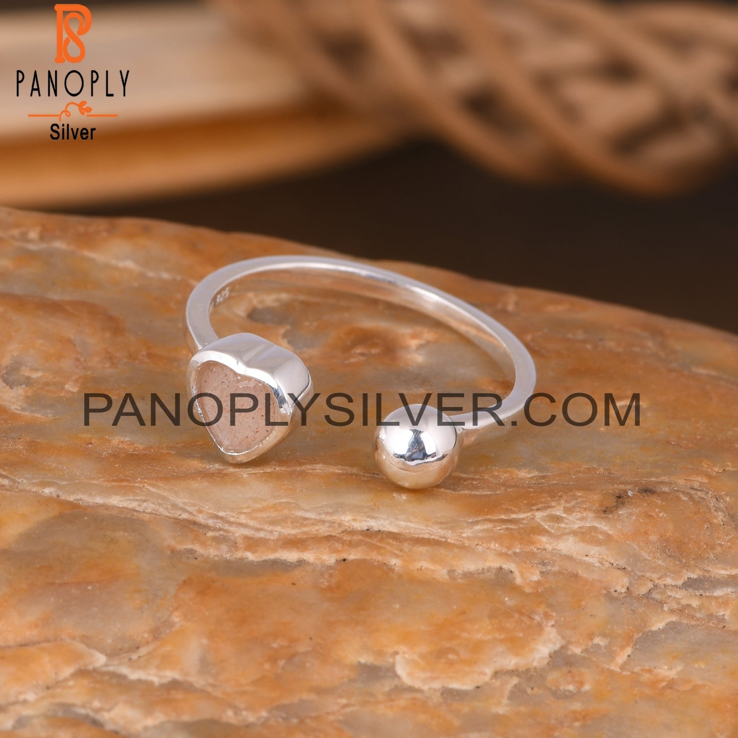 Chocolate Moonstone Heart Shape 925 Sterling Silver Ring