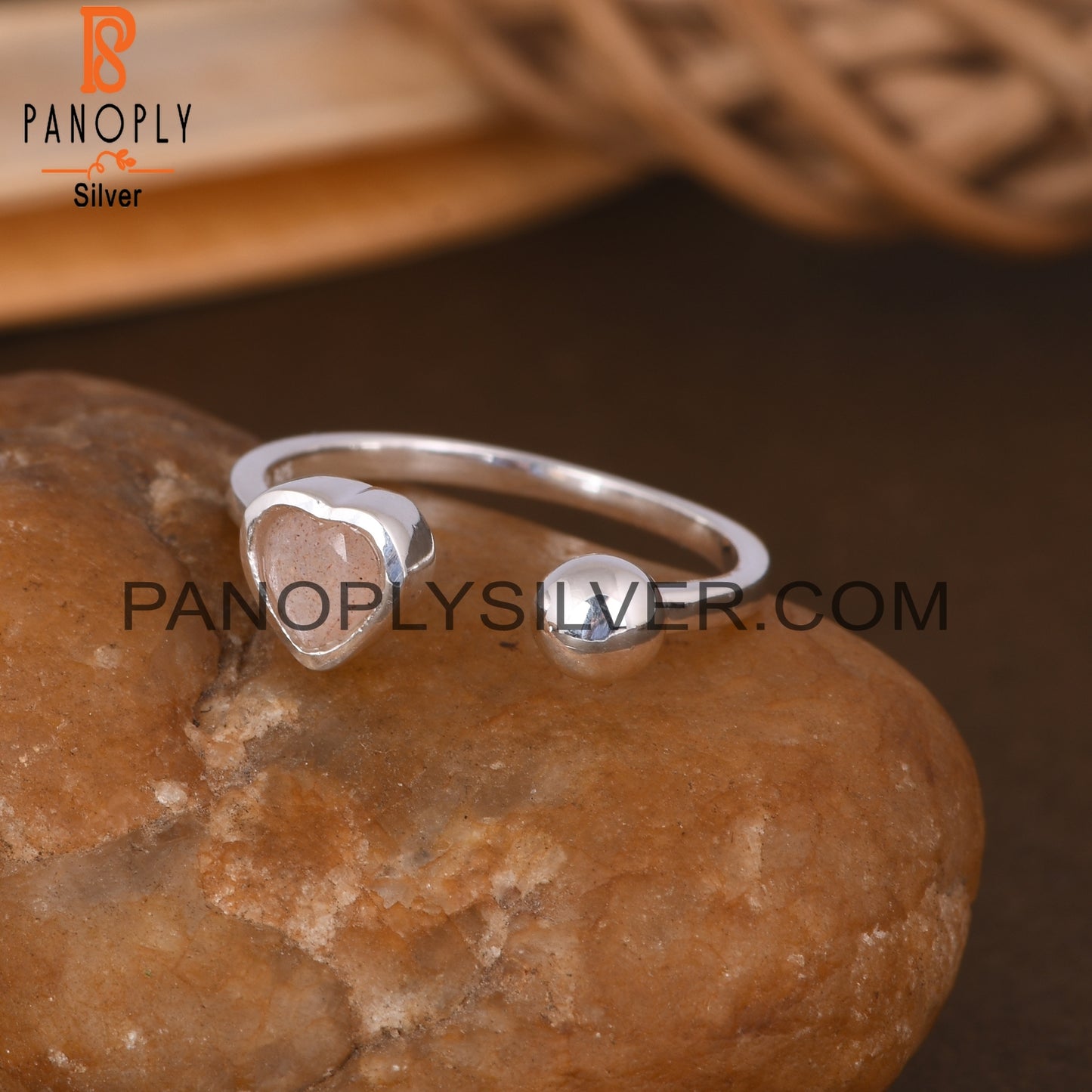 Chocolate Moonstone Heart Shape 925 Sterling Silver Ring