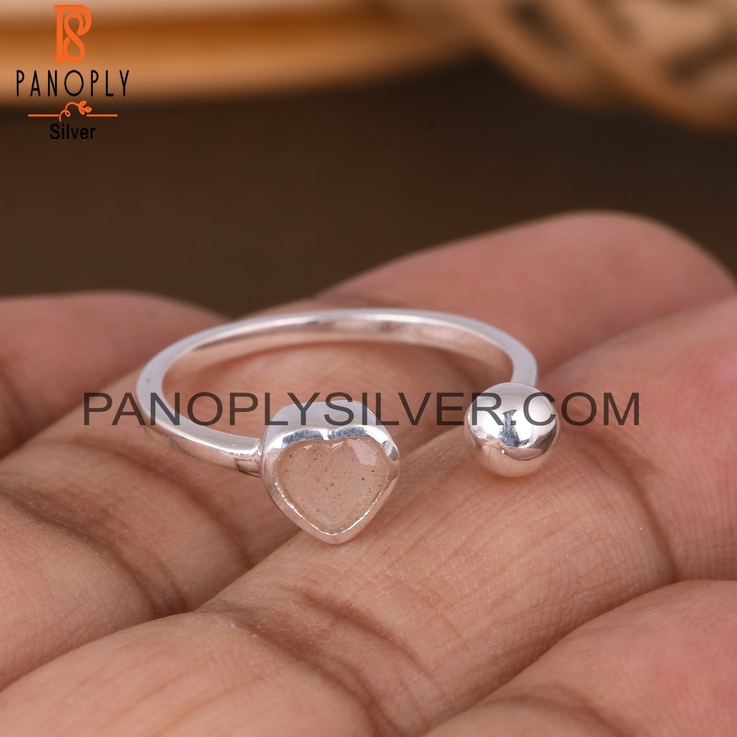 Chocolate Moonstone Heart Shape 925 Sterling Silver Ring