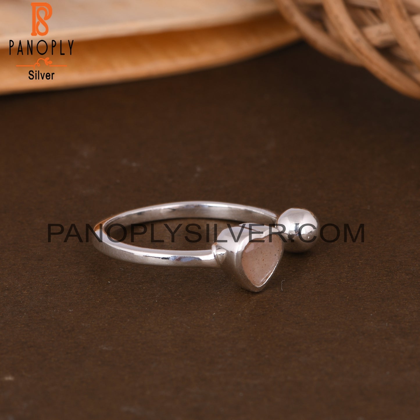 Chocolate Moonstone Heart Shape 925 Sterling Silver Ring