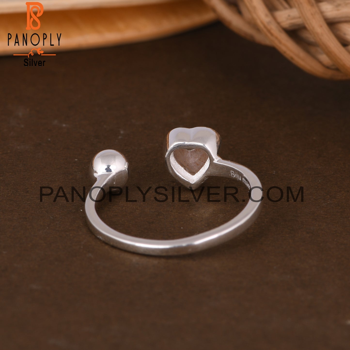 Chocolate Moonstone Heart Shape 925 Sterling Silver Ring