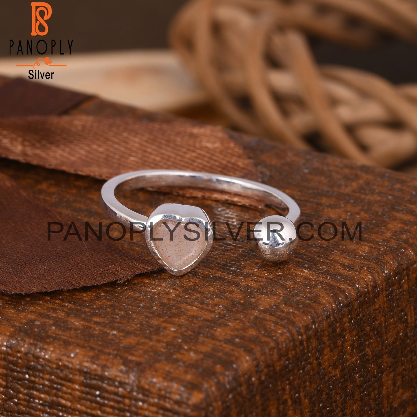 Chocolate Moonstone Heart Shape 925 Sterling Silver Ring