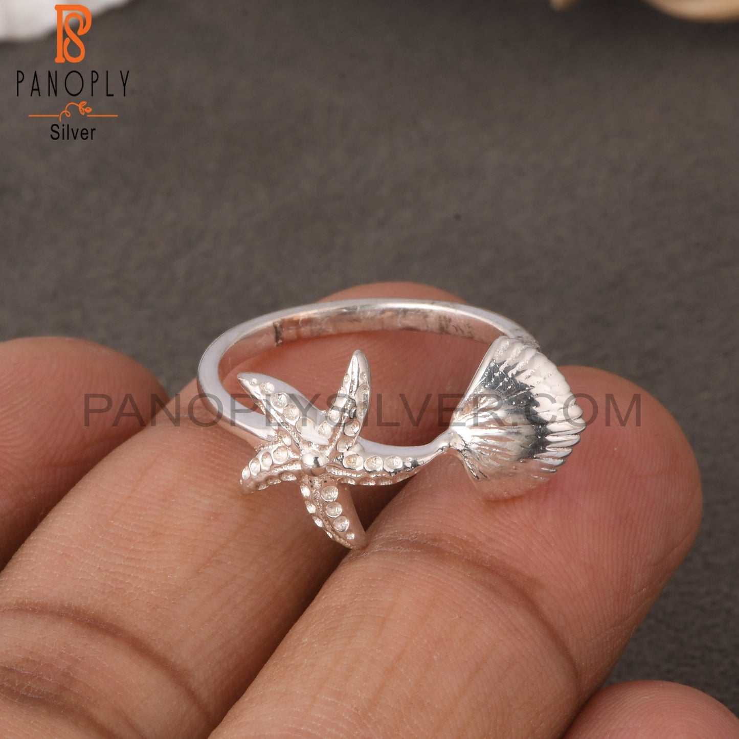 925 Sterling Silver Starfish Band Ring