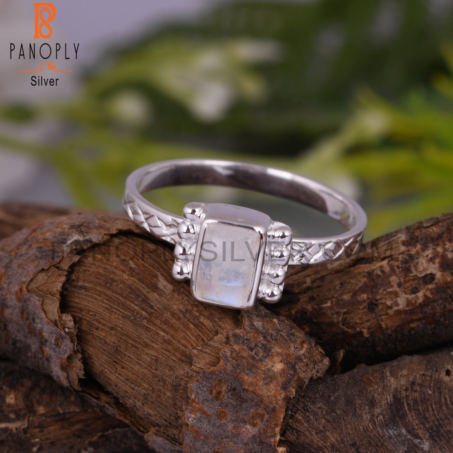 Rainbow Moonstone Beguette 925 Silver Ring
