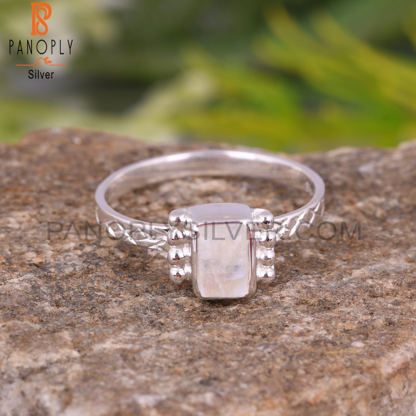 Rainbow Moonstone Beguette 925 Silver Ring