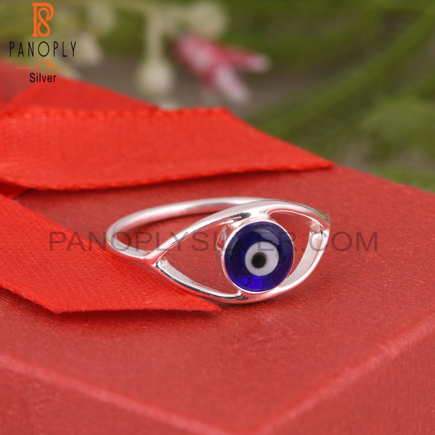 Blue Resin Evil Demon Eye 925 Sterling Silver Ring