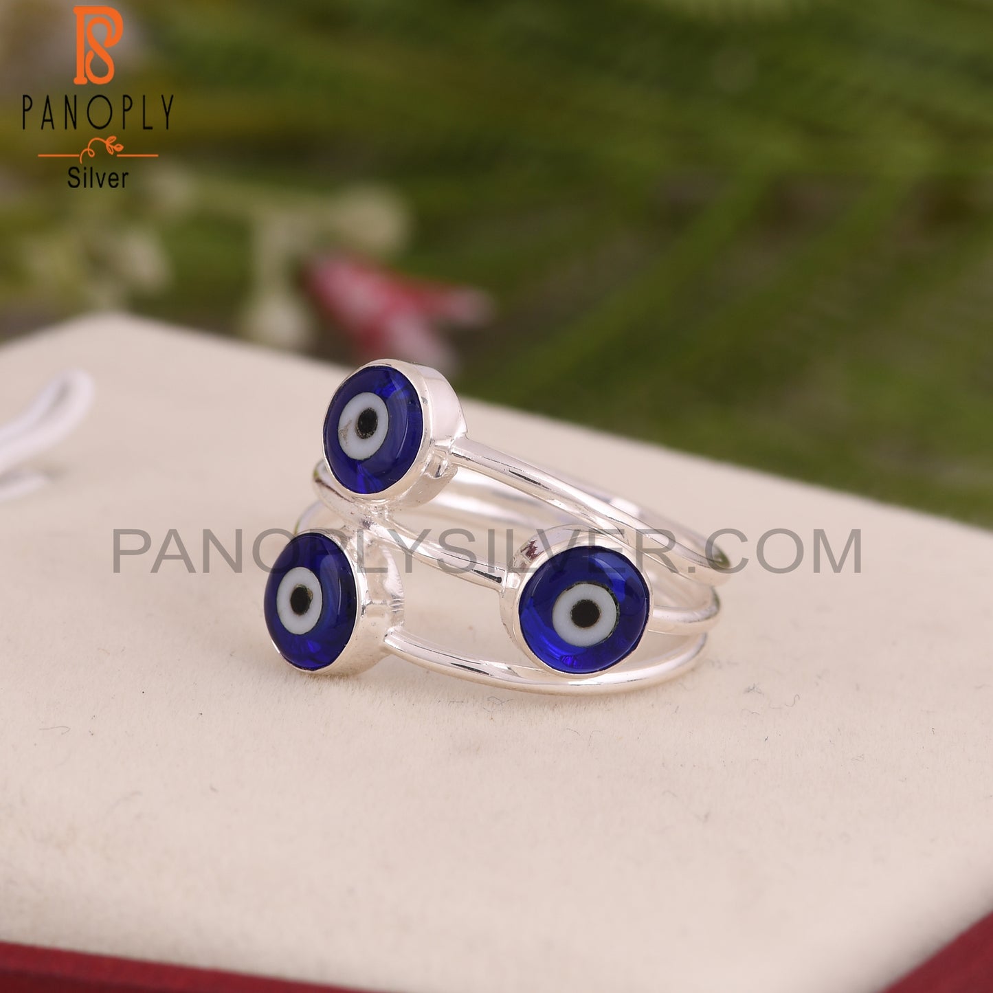 Blue Resin Evil Eye 925 Sterling Silver Ring