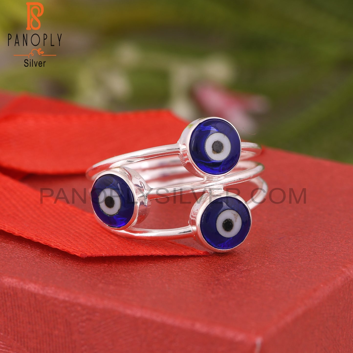 Blue Resin Evil Eye 925 Sterling Silver Ring