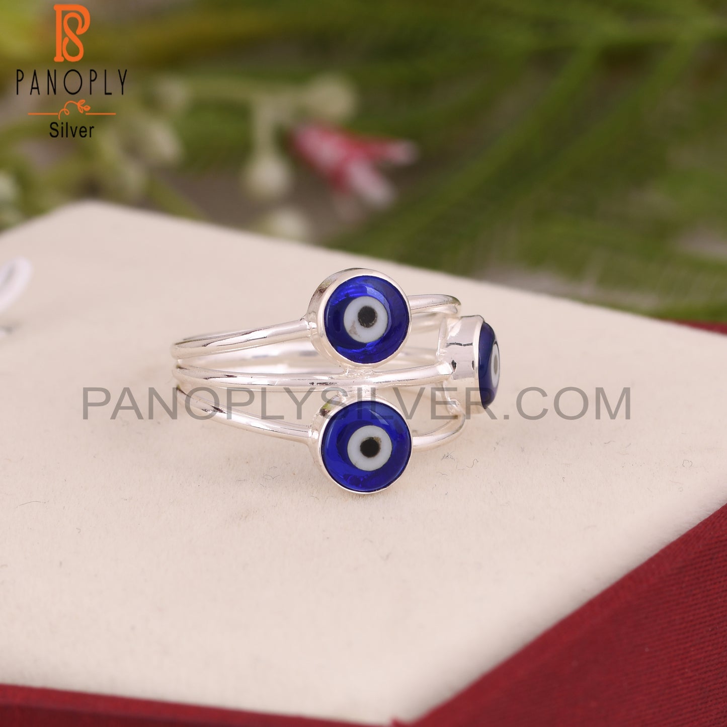Blue Resin Evil Eye 925 Sterling Silver Ring