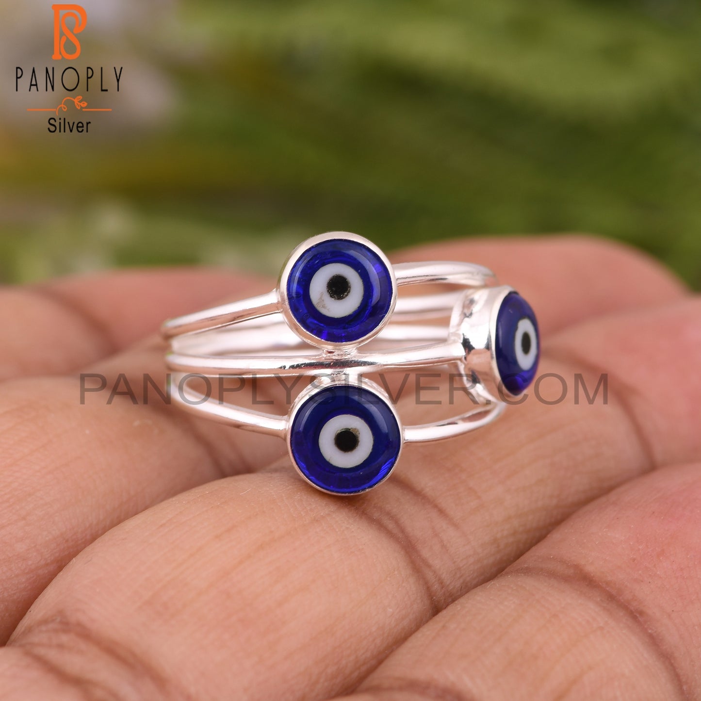 Blue Resin Evil Eye 925 Sterling Silver Ring