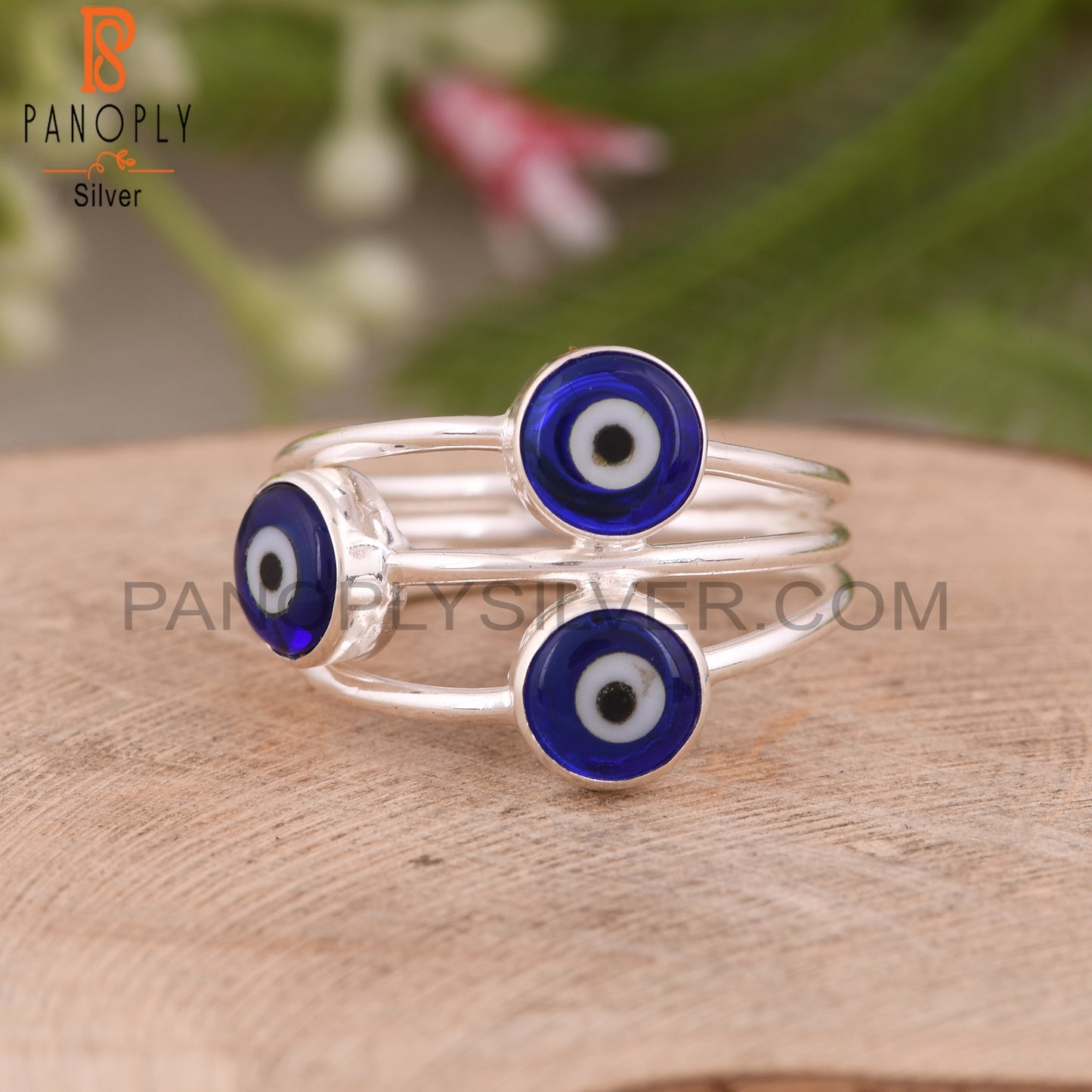 Blue Resin Evil Eye 925 Sterling Silver Ring