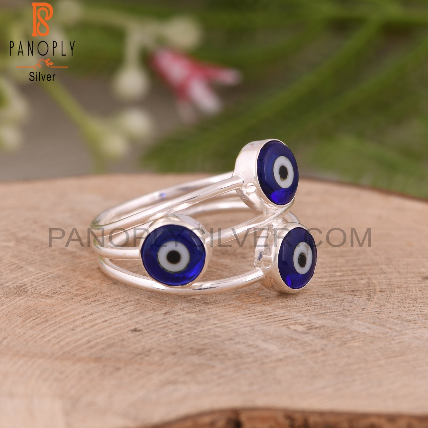Blue Resin Evil Eye 925 Sterling Silver Ring