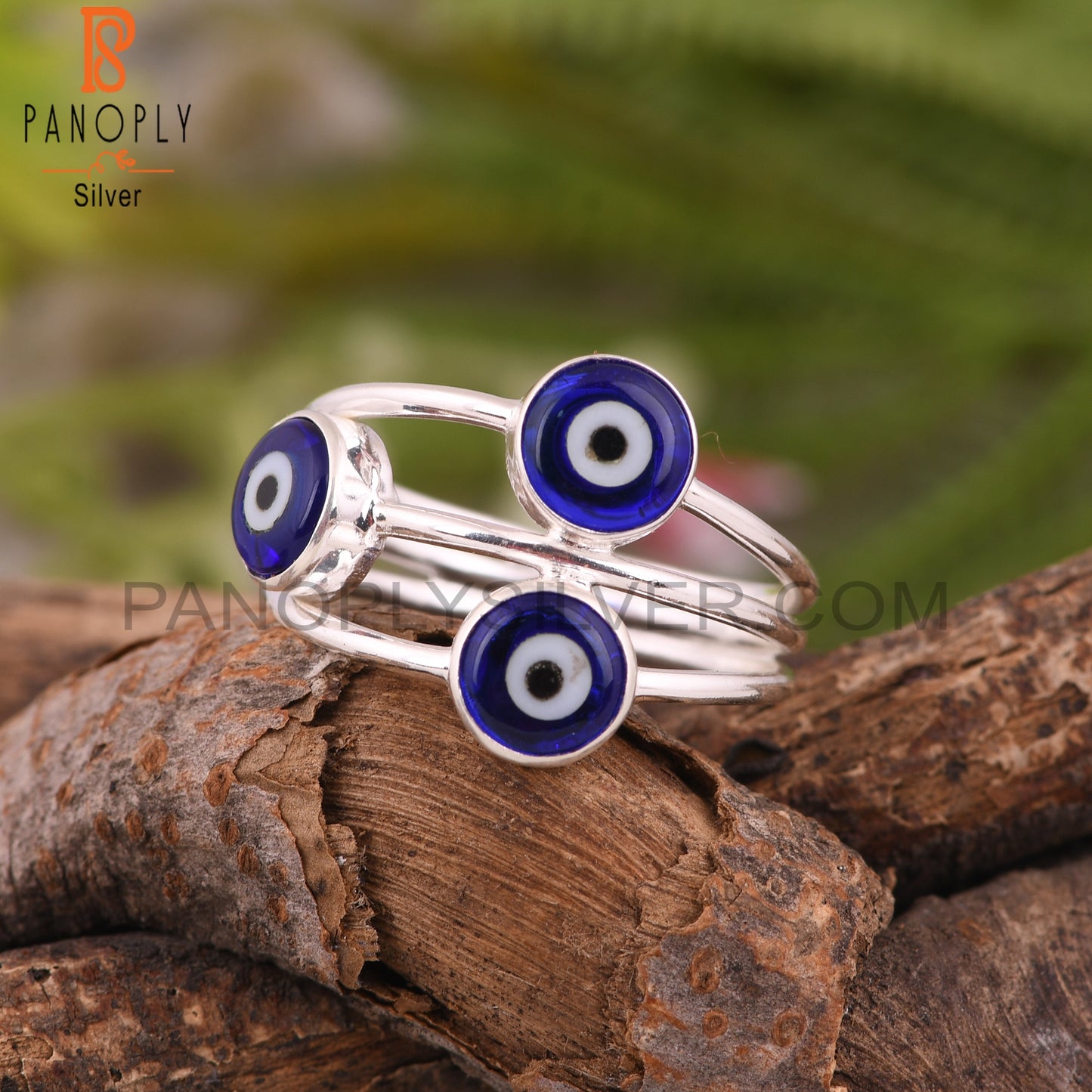 Blue Resin Evil Eye 925 Sterling Silver Ring