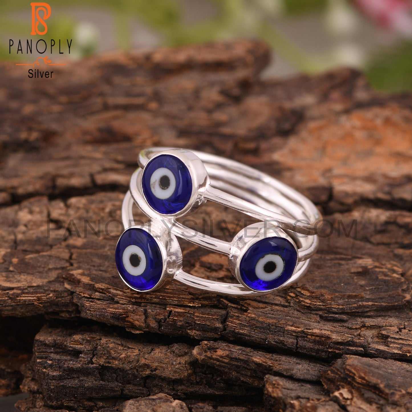 Blue Resin Evil Eye 925 Sterling Silver Ring