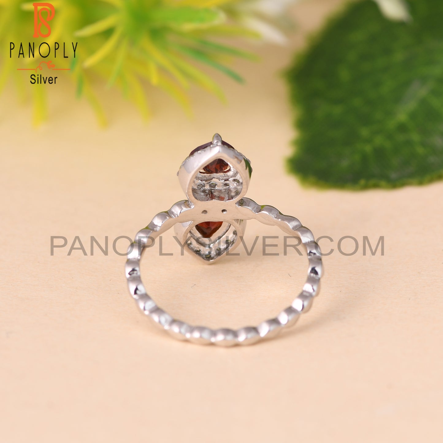 Garnet & White Topaz 925 Sterling Silver Heart Ring