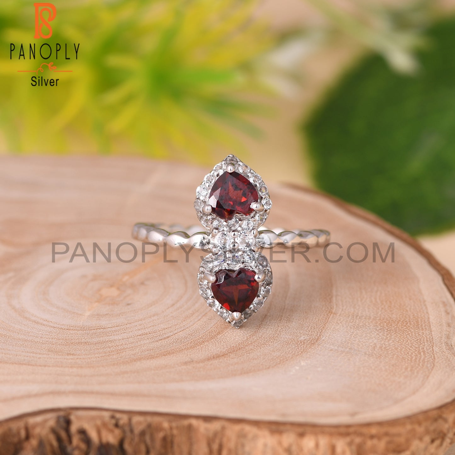 Garnet & White Topaz 925 Sterling Silver Heart Ring