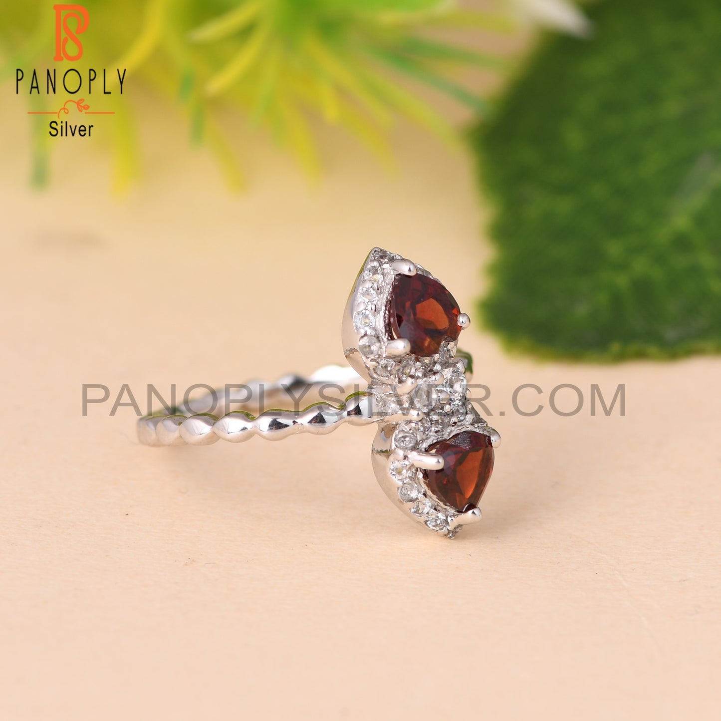 Garnet & White Topaz 925 Sterling Silver Heart Ring