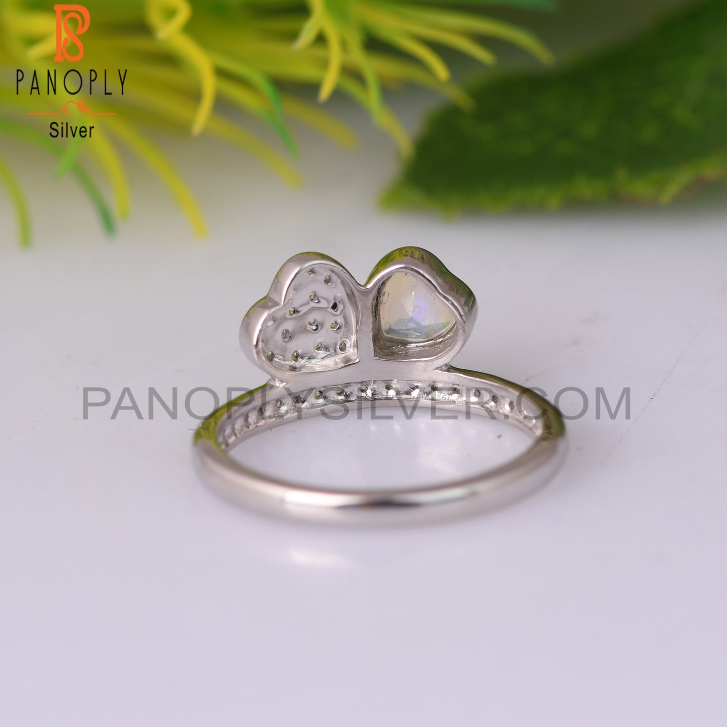 White Topaz & Love 925 Sterling Silver Two Heart Shape Ring