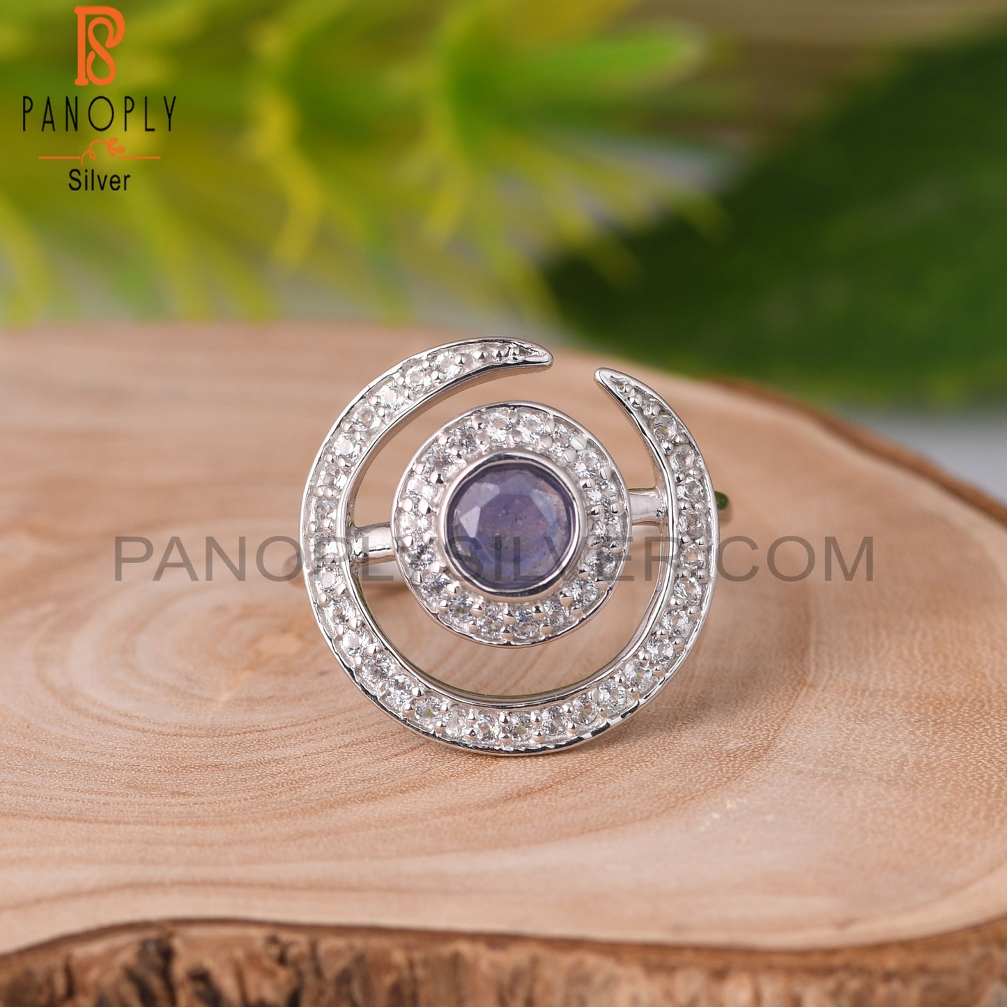 White Topaz & Tanzanite Round 925 Sterling Silver Ring
