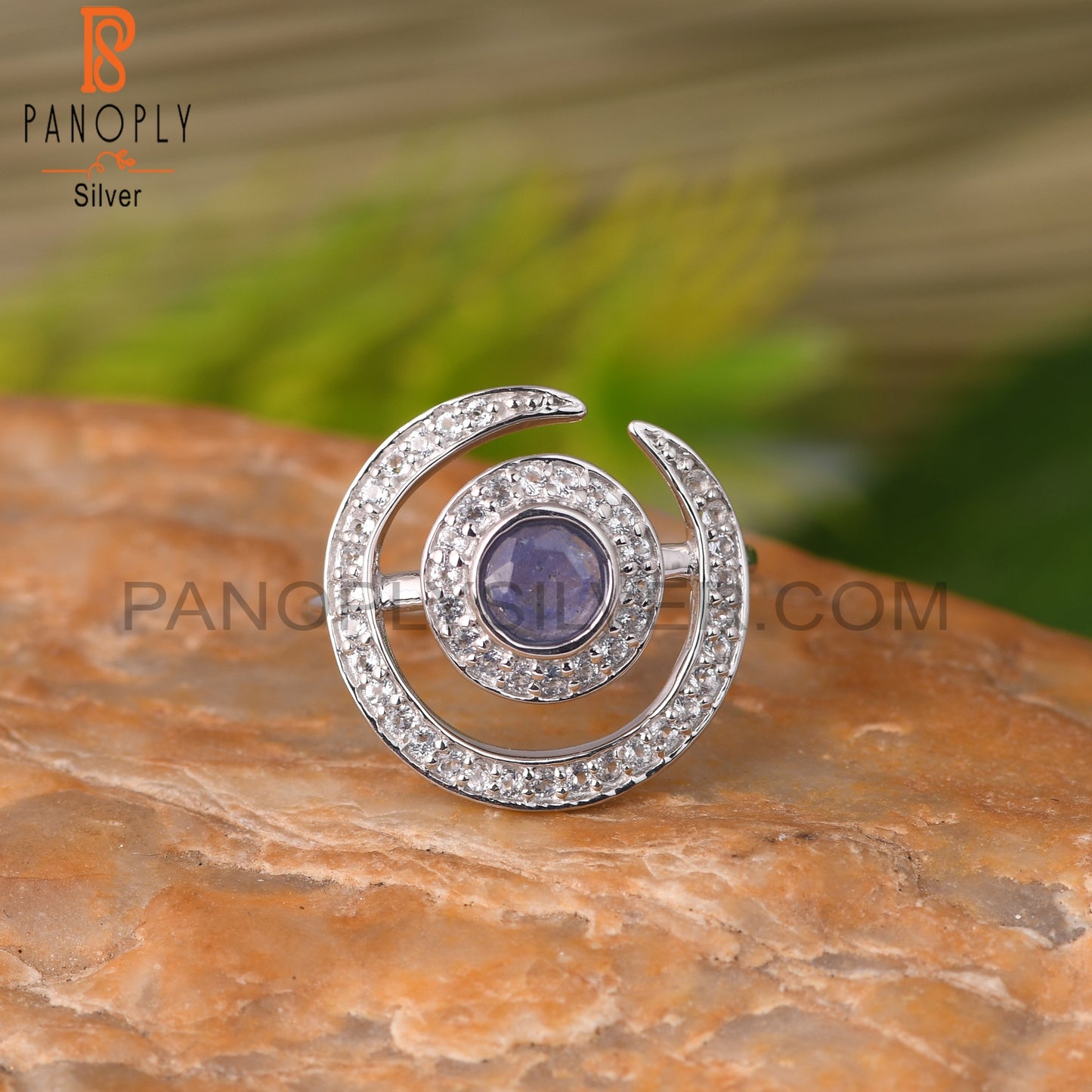 White Topaz & Tanzanite Round 925 Sterling Silver Ring