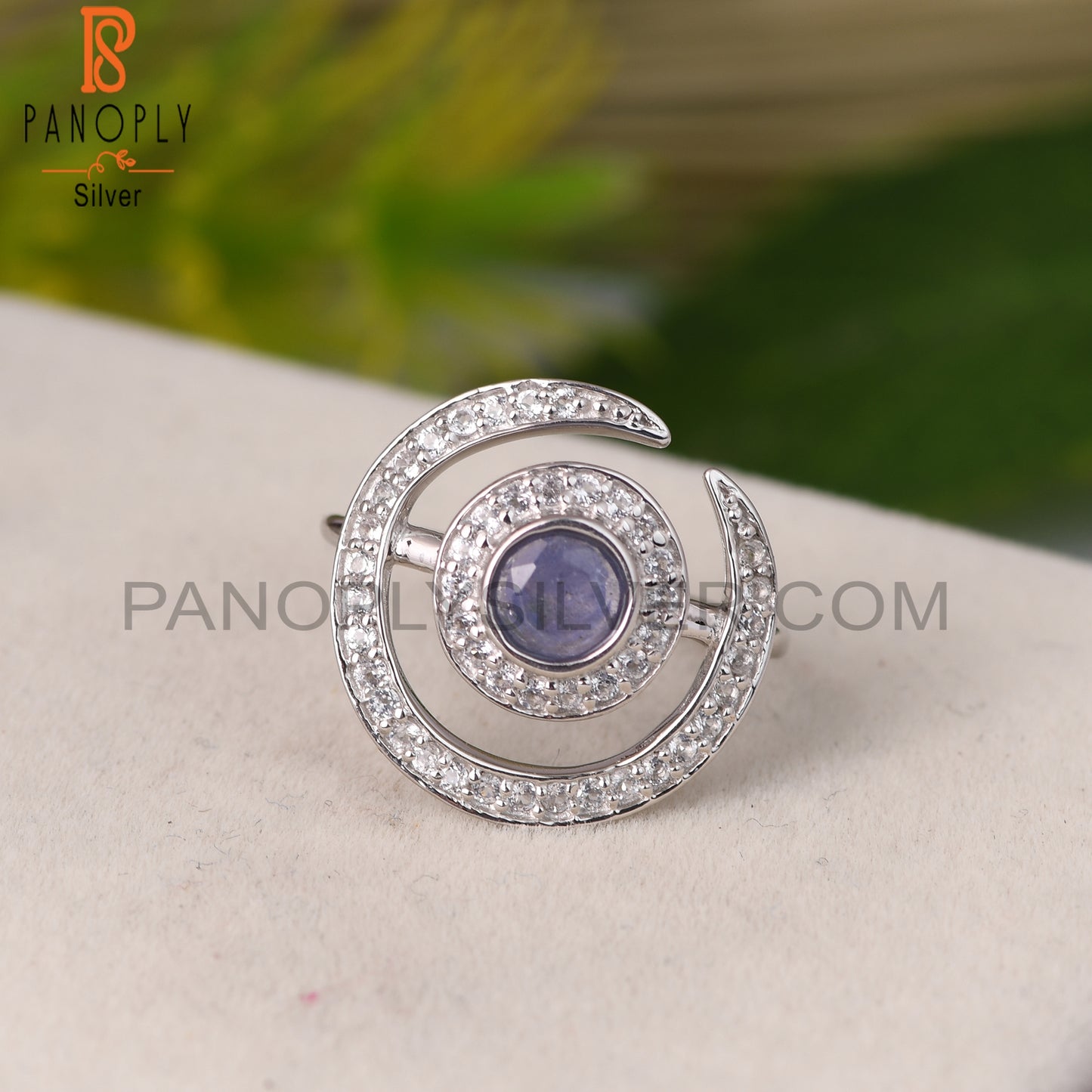 White Topaz & Tanzanite Round 925 Sterling Silver Ring