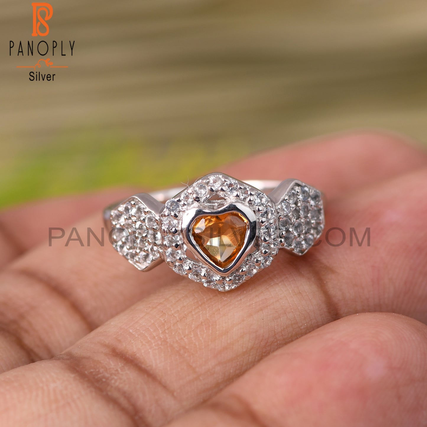 Citrine, White Topaz 925 Sterling Silver Ring