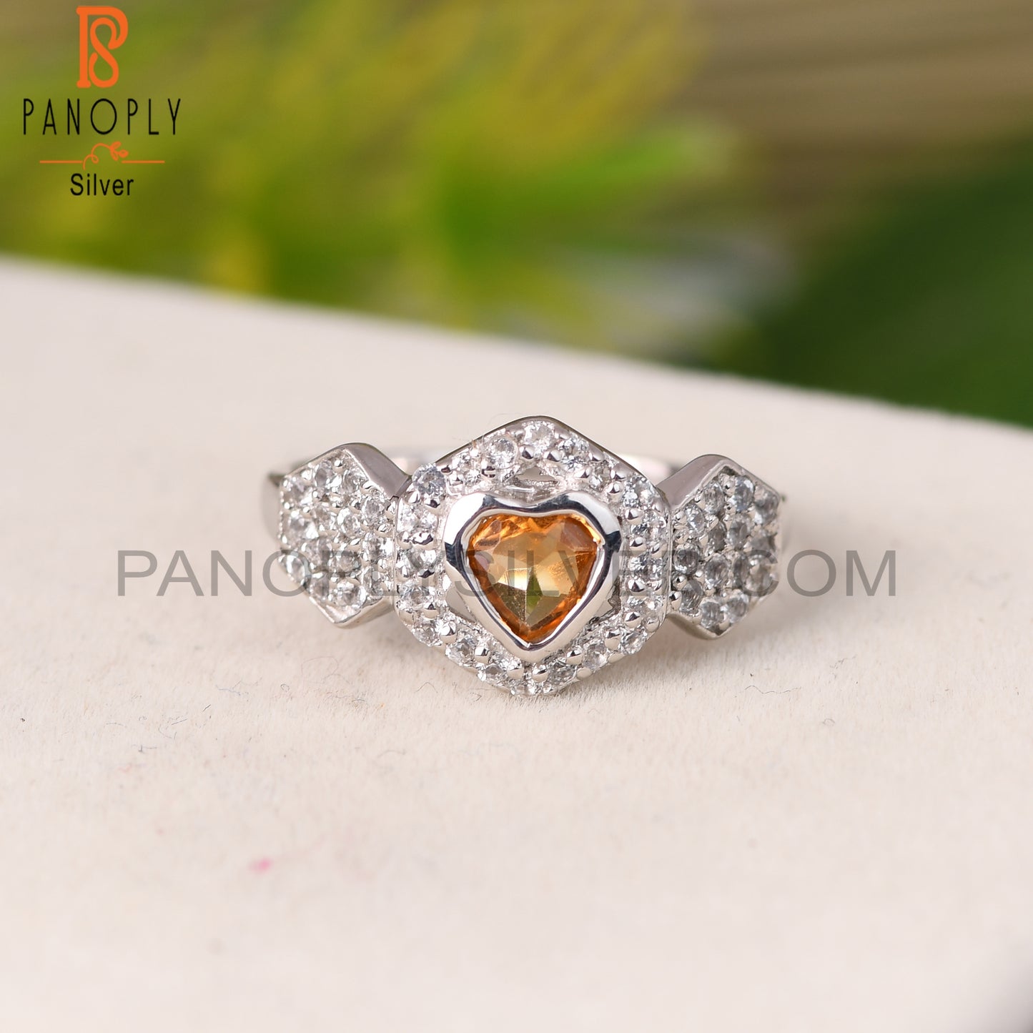 Citrine, White Topaz 925 Sterling Silver Ring