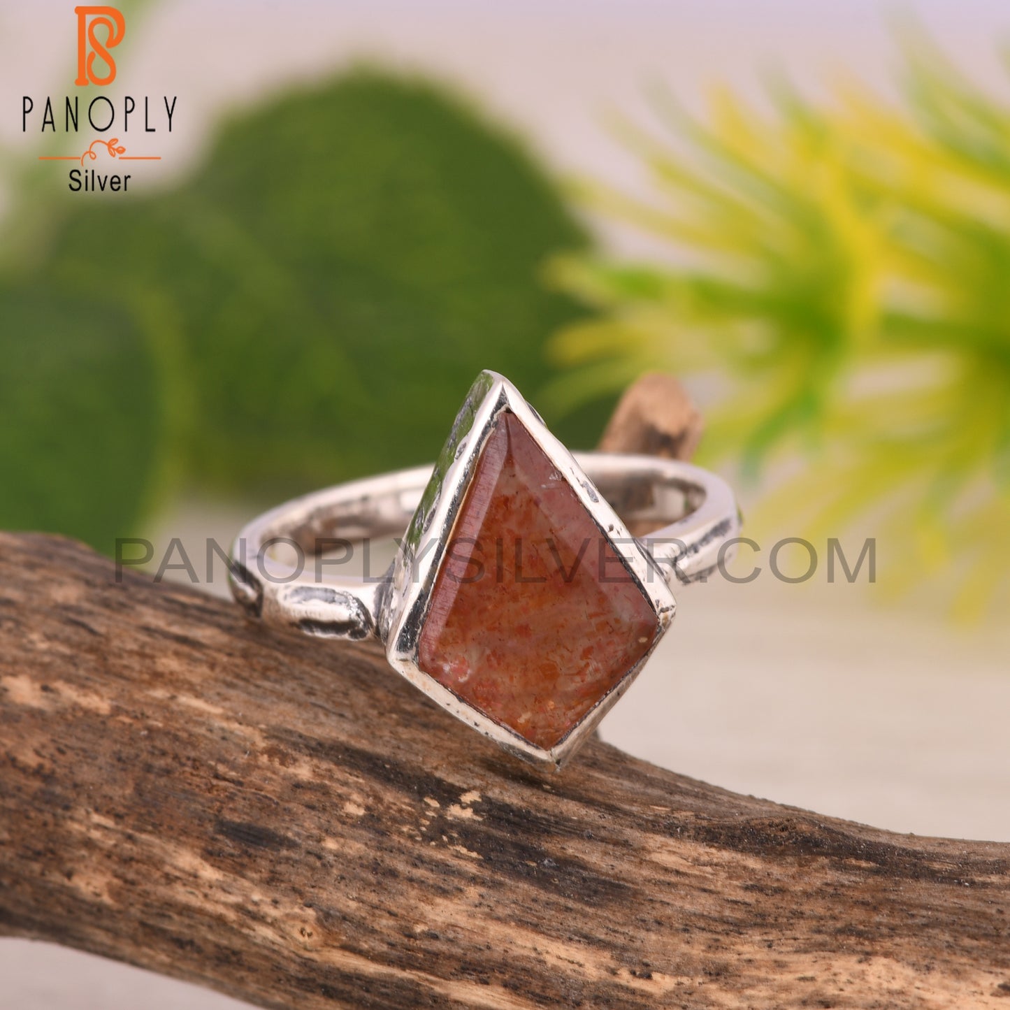 Strawberry Quartz Kite Shape 925 Sterling Silver Band Ring