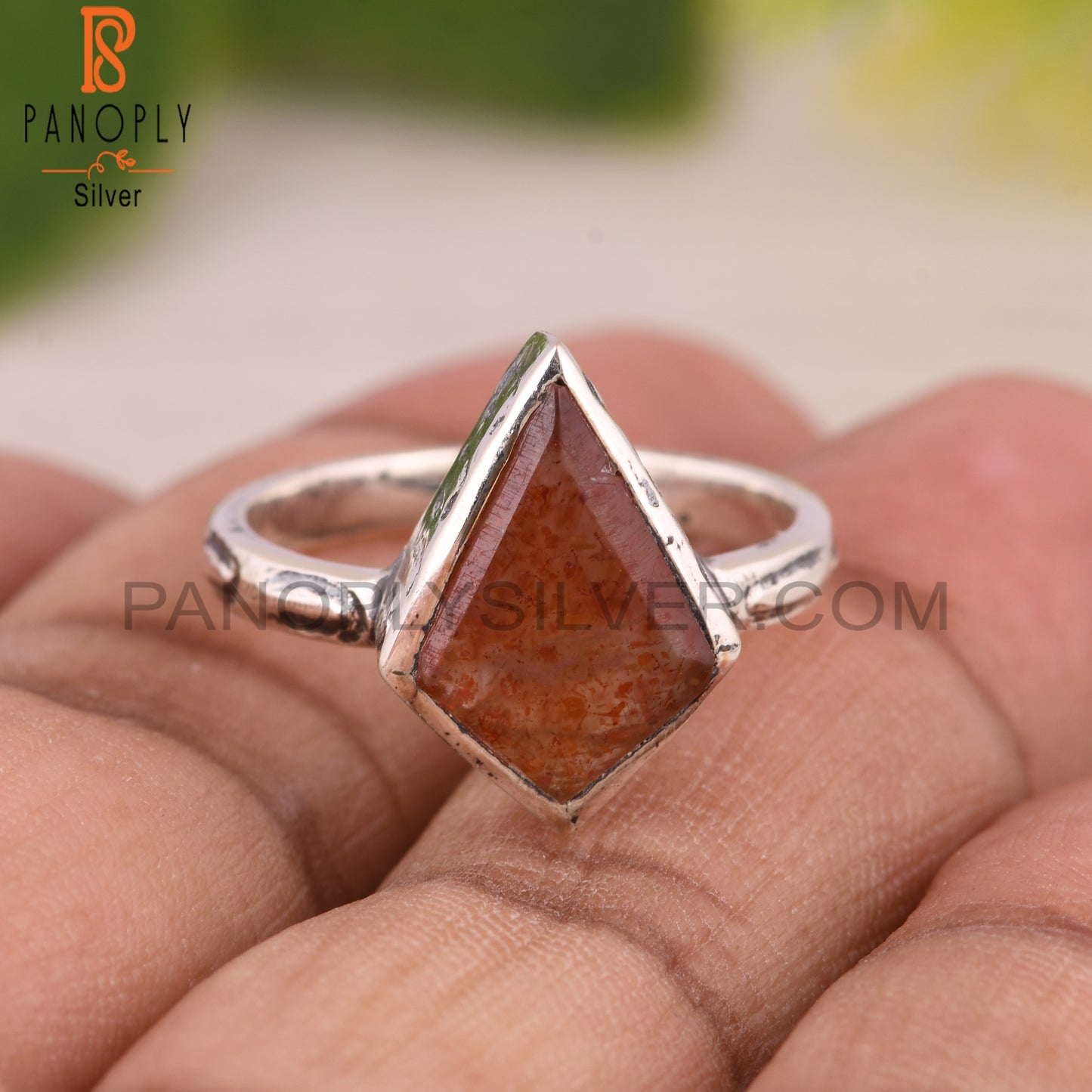 Strawberry Quartz Kite Shape 925 Sterling Silver Band Ring