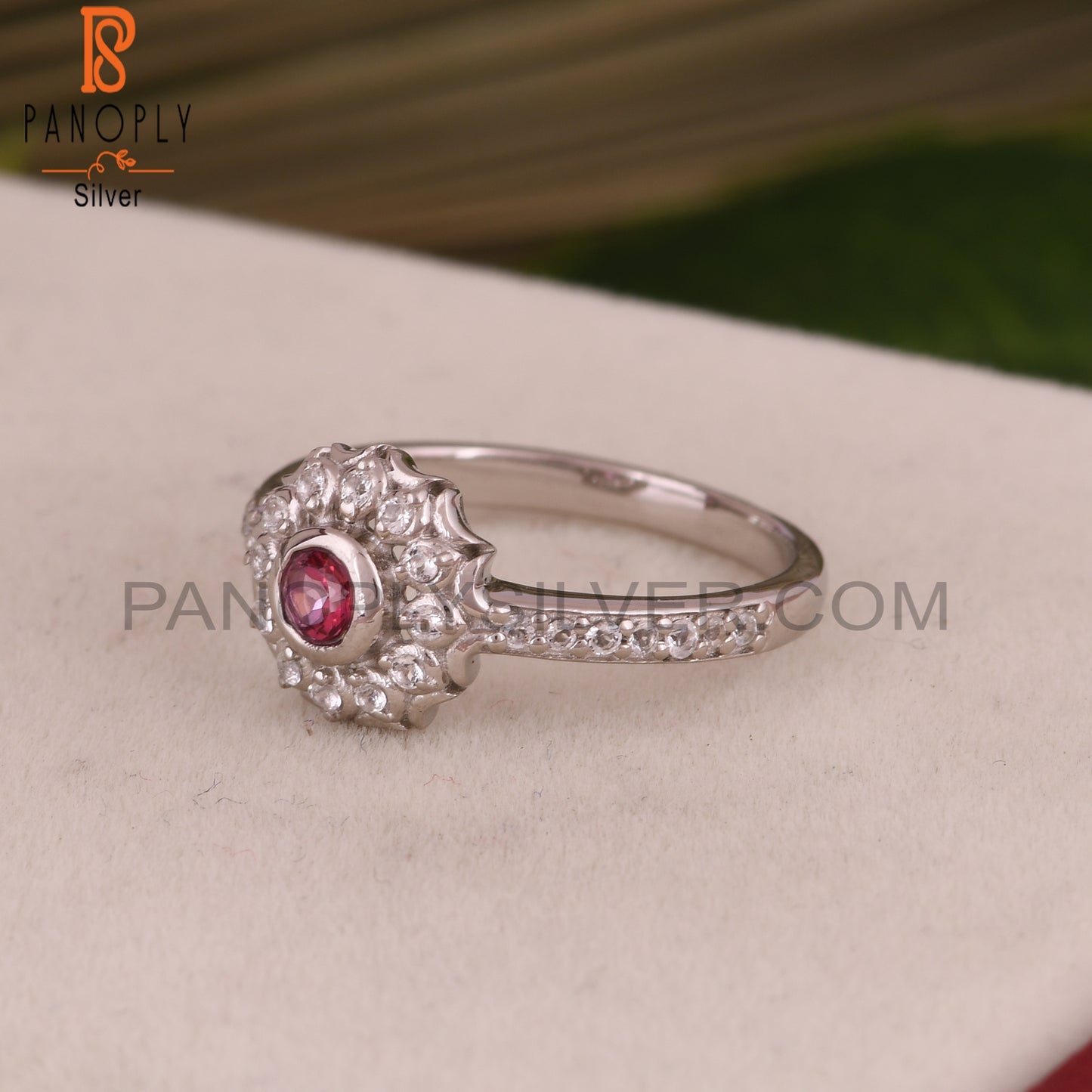Pink Topaz & White Topaz Round 925 Sterling Silver Ring
