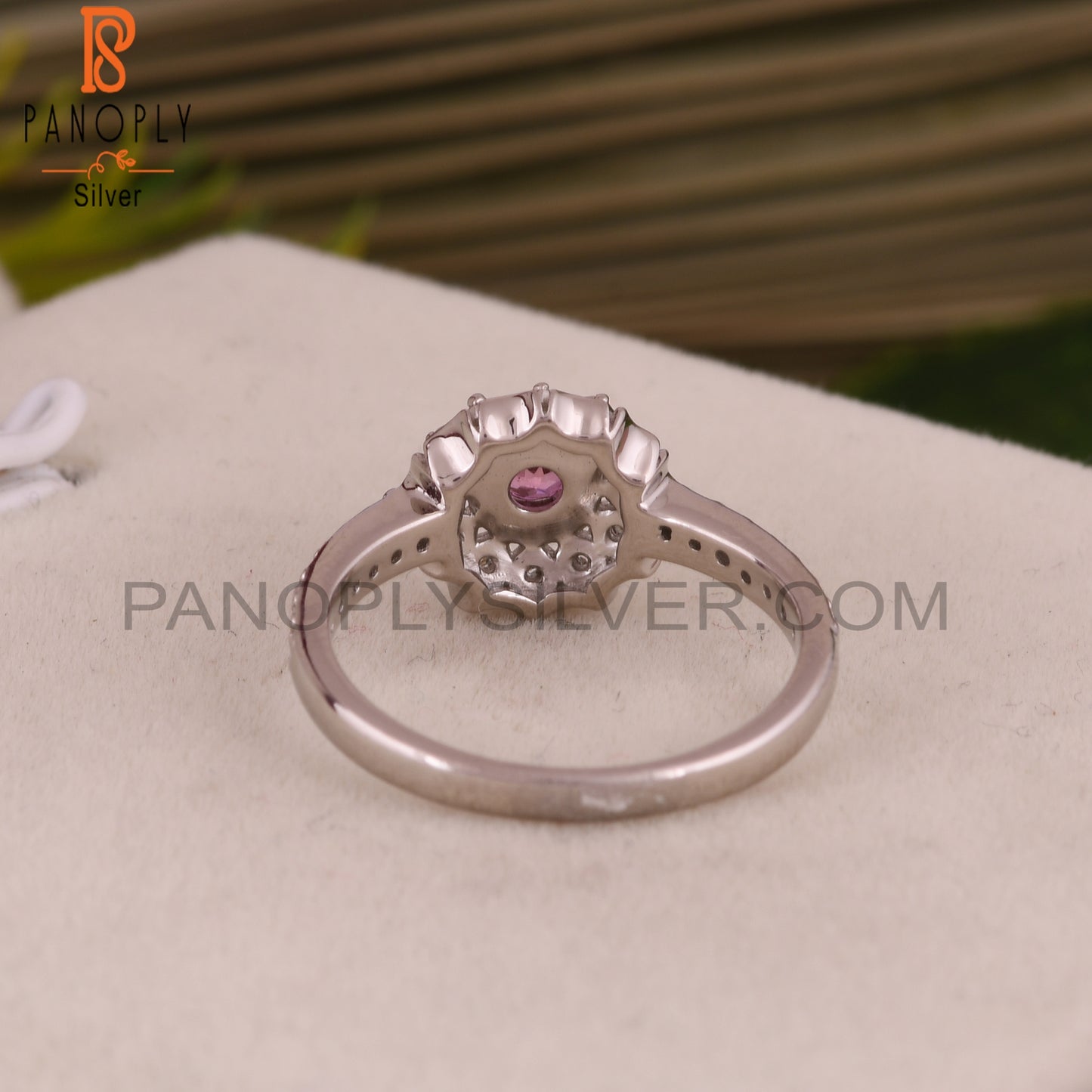 Pink Topaz & White Topaz Round 925 Sterling Silver Ring