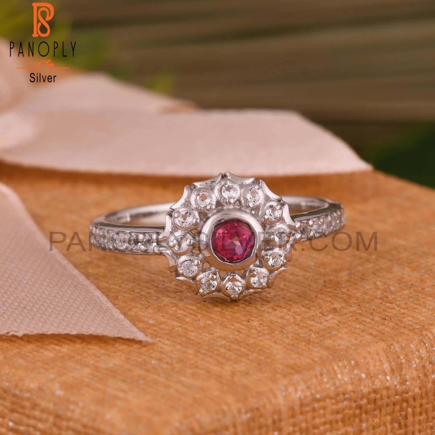 Pink Topaz & White Topaz Round 925 Sterling Silver Ring