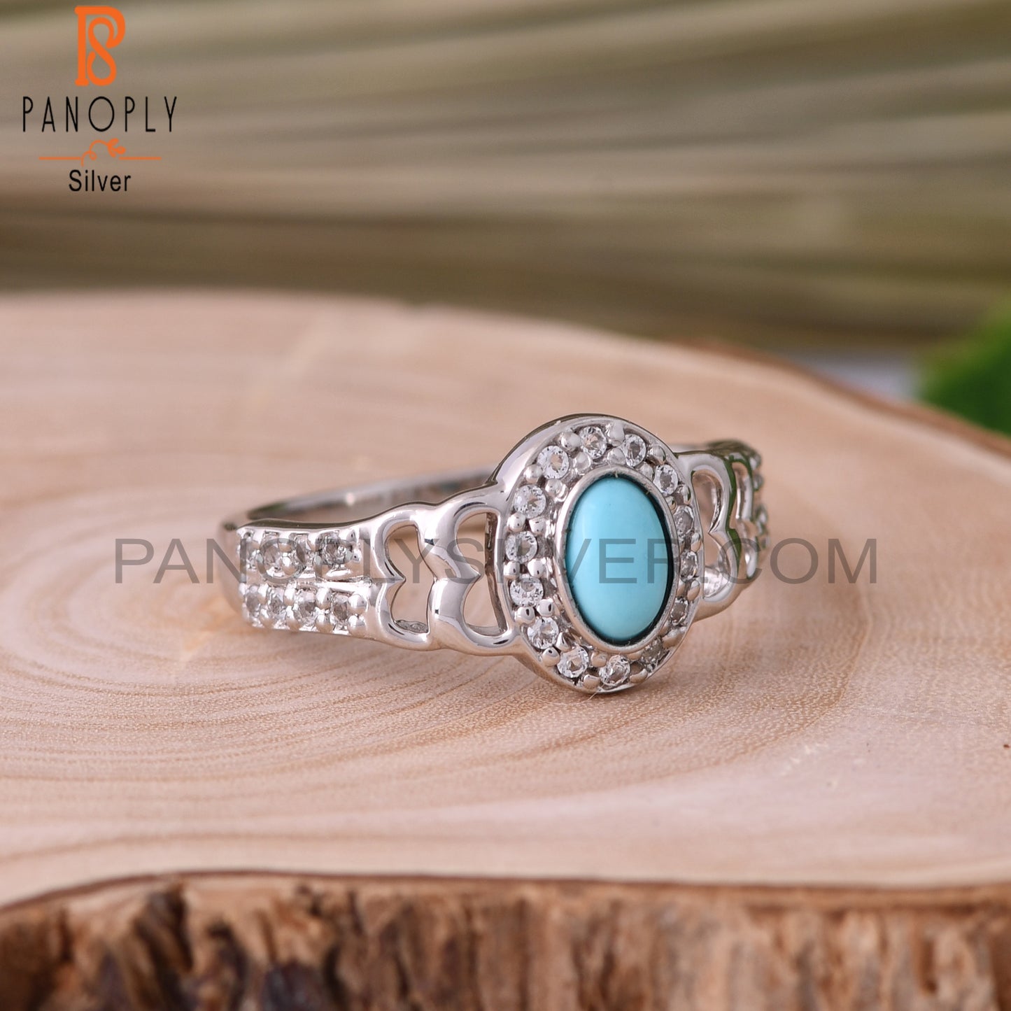 White Topaz & Arizona Turquoise 925 Sterling Silver Ring