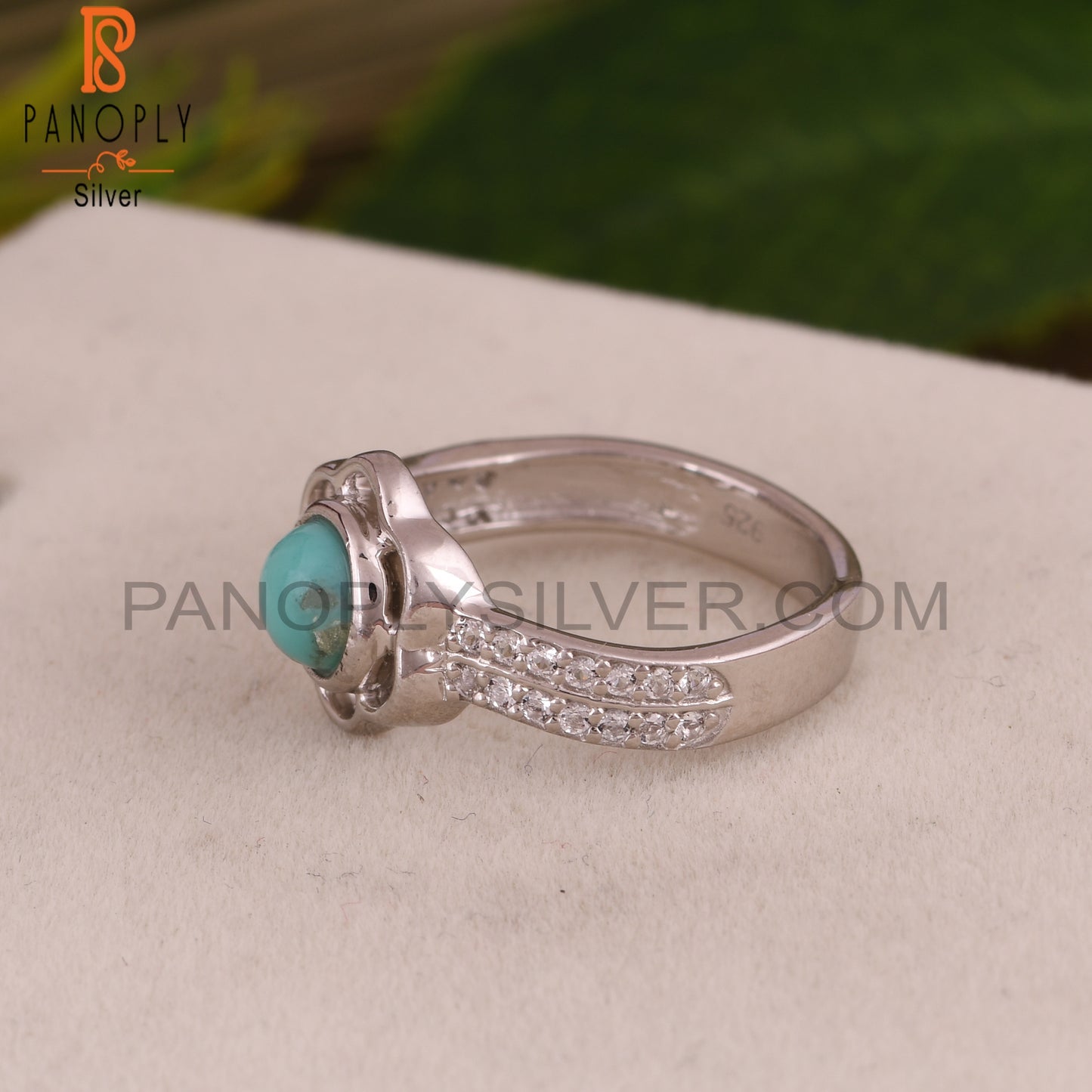 Arizona Turquoise, White Topaz Flower 925 Sterling Silver Ring