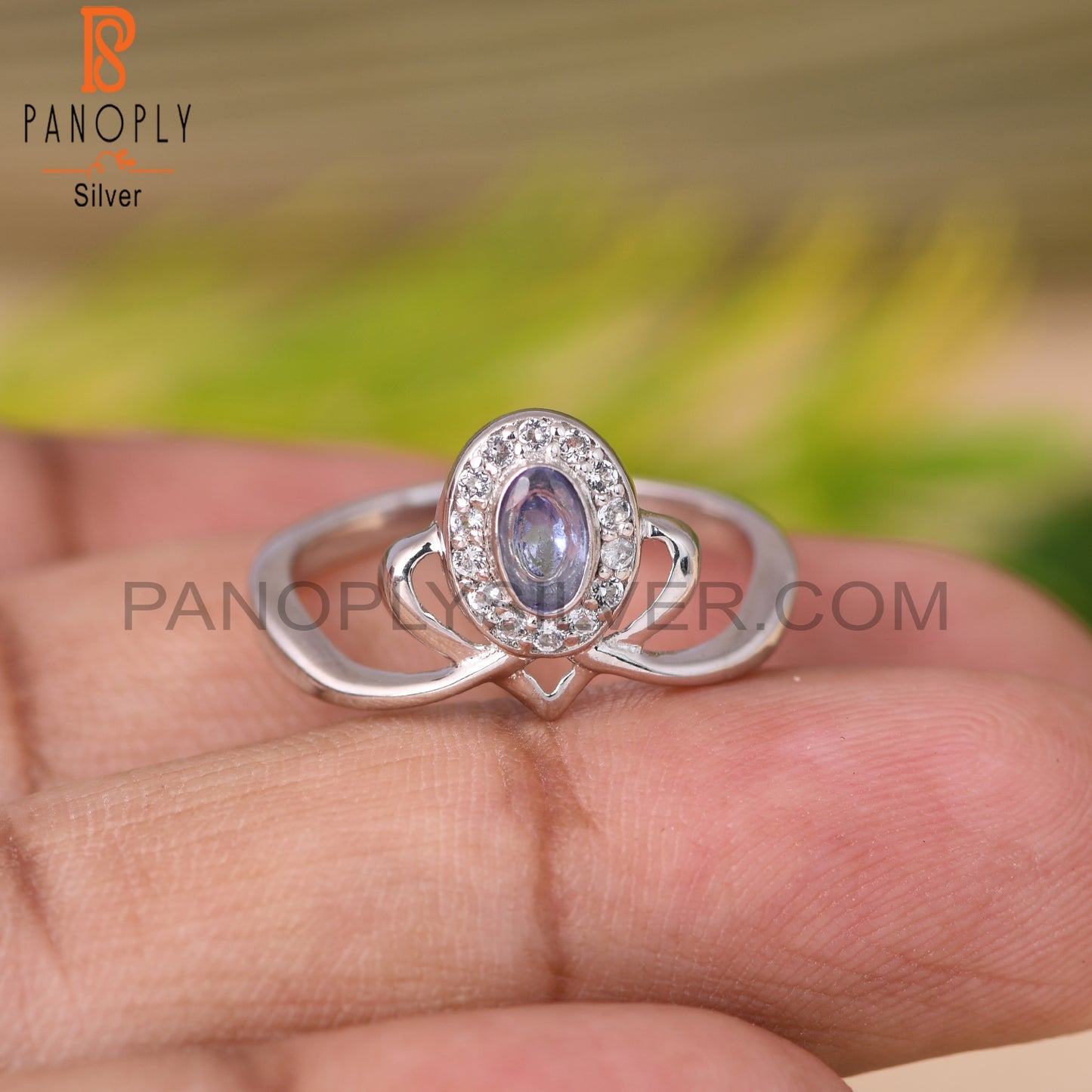 White Topaz & Tanzanite Oval Shape 925 Sterling Silver Ring