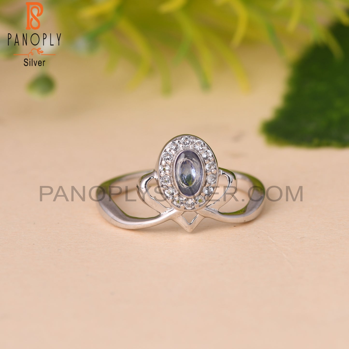 White Topaz & Tanzanite Oval Shape 925 Sterling Silver Ring